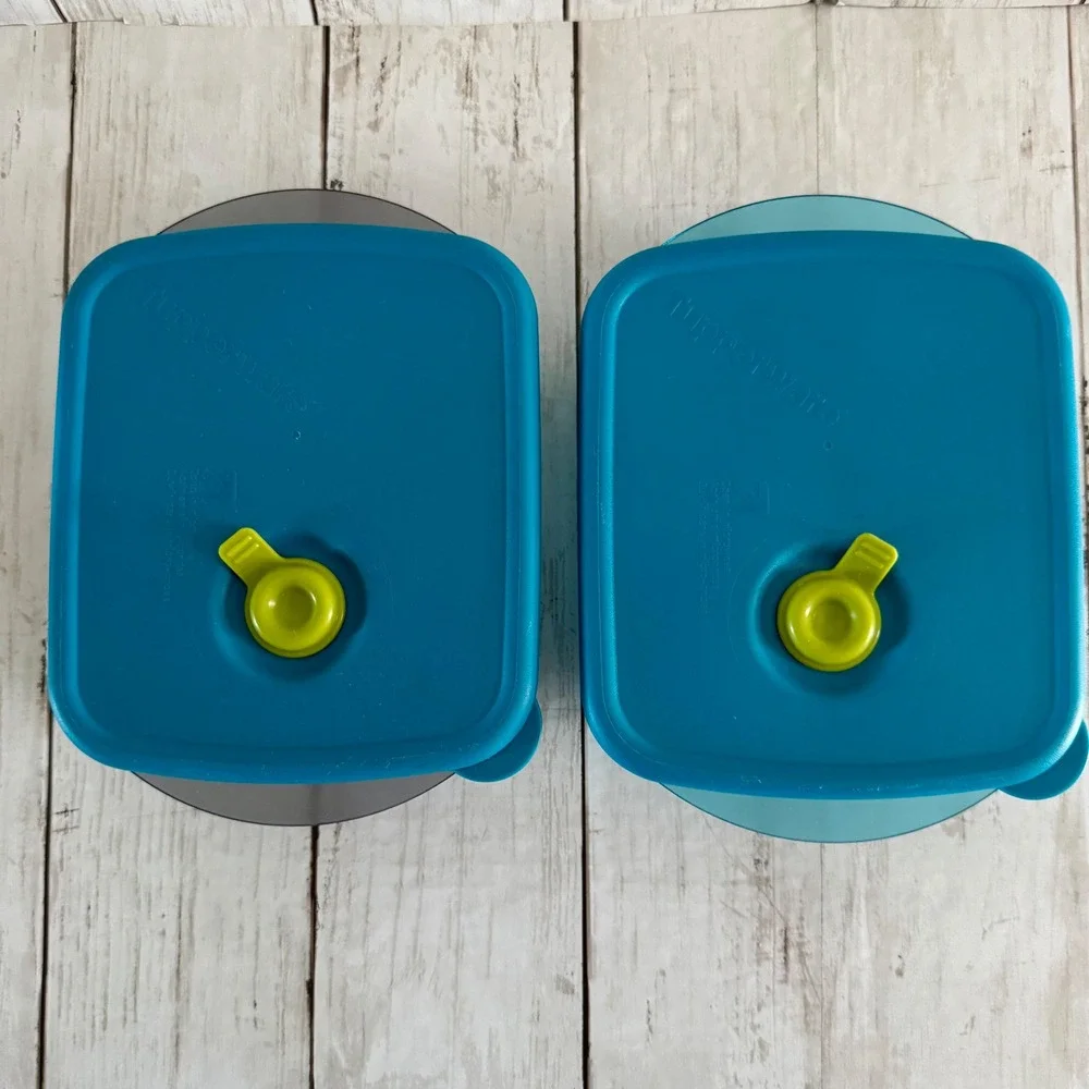 Tupperware Vent N Serve 2 1/2 Cup Microwave Food Storage Set Peacock 2pc #3385A